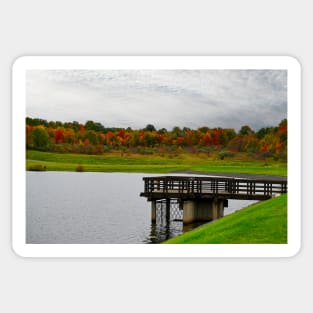 wooden bridge over lake Sticker